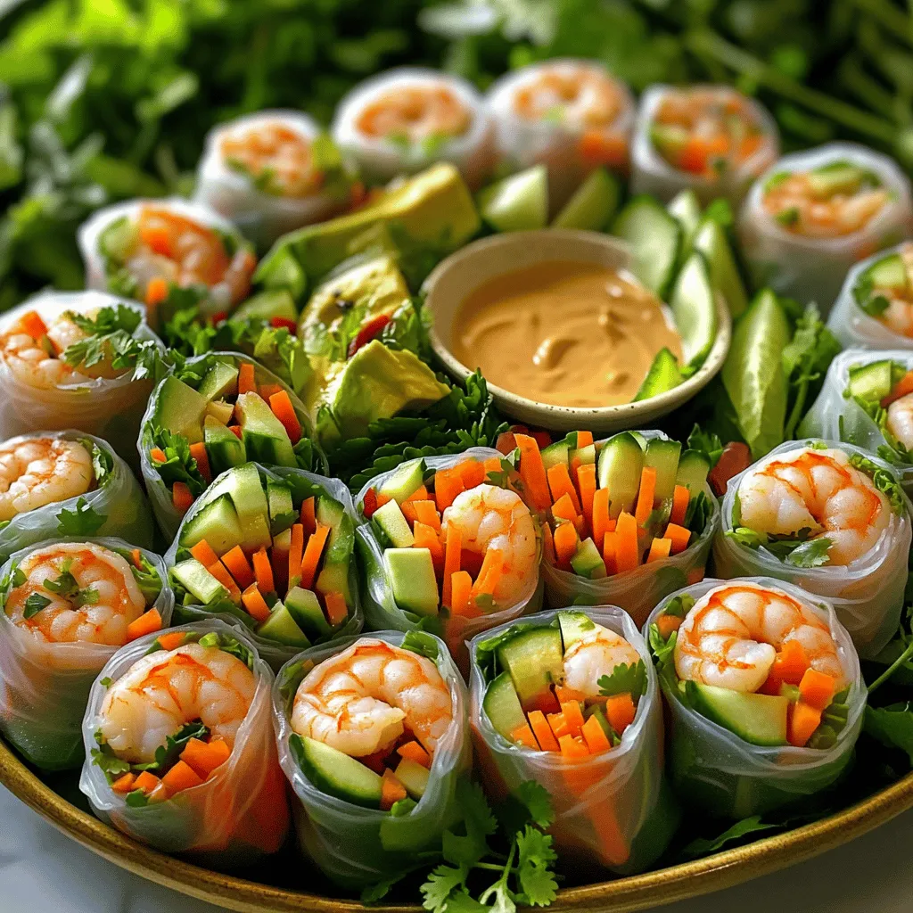 To make fresh and tasty shrimp summer rolls, gather the right summer roll ingredients. You need 8 rice paper wrappers, which will hold all the yummy fillings. For the main filling, use 12 ounces of cooked shrimp, peeled and deveined. These shrimp provide a nice, sweet flavor.