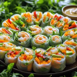 To make fresh and tasty shrimp summer rolls, gather the right summer roll ingredients. You need 8 rice paper wrappers, which will hold all the yummy fillings. For the main filling, use 12 ounces of cooked shrimp, peeled and deveined. These shrimp provide a nice, sweet flavor.