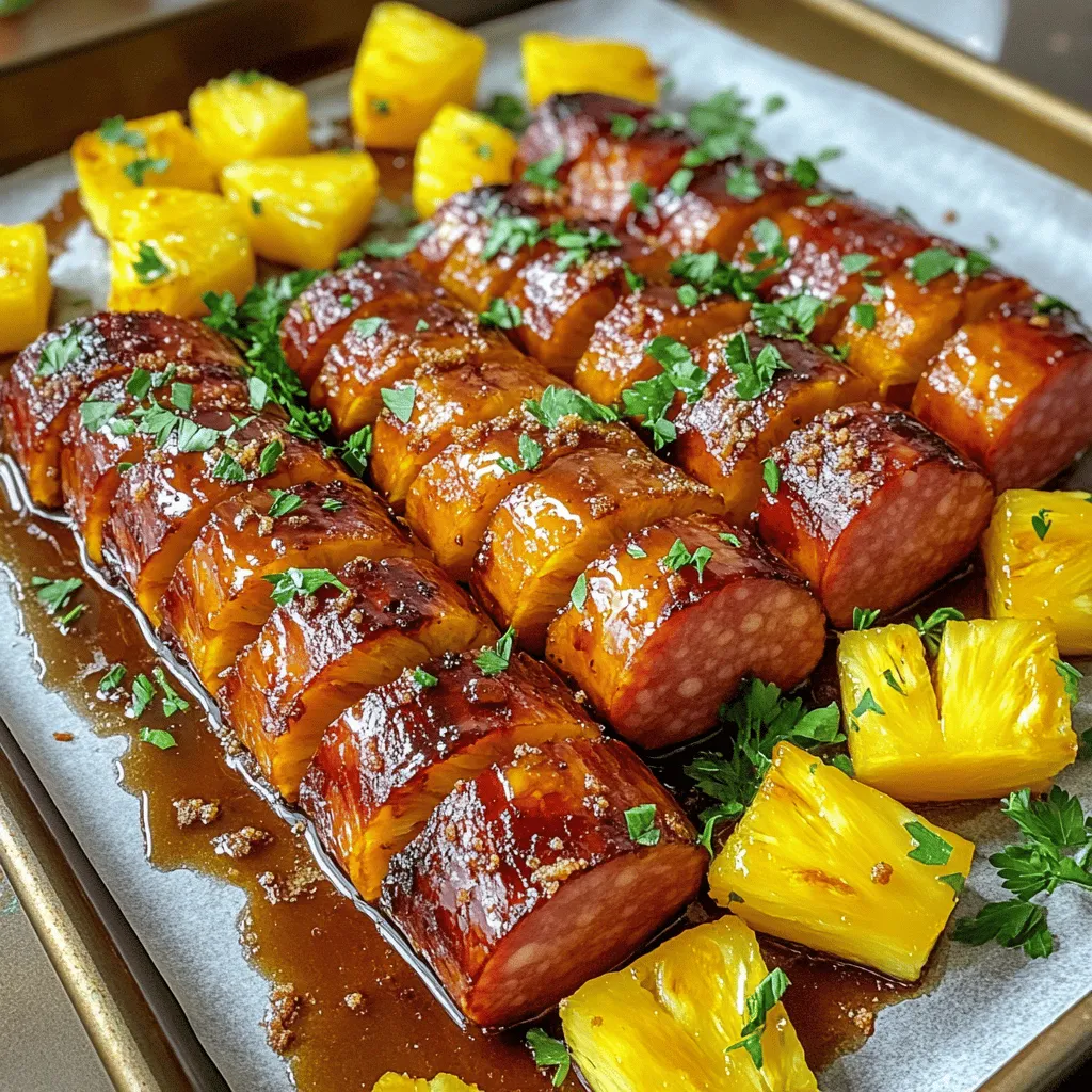 Pineapple Hasselback Kielbasa Bites are an innovative and delicious appetizer that marries the rich, savory flavor of kielbasa sausage with the bright, sweet tang of fresh pineapple. This dish is not just a feast for the taste buds; it’s a visual treat that adds a burst of color to any gathering or family dinner. The combination of textures and flavors makes it a crowd-pleaser, sure to impress your guests or family members alike.