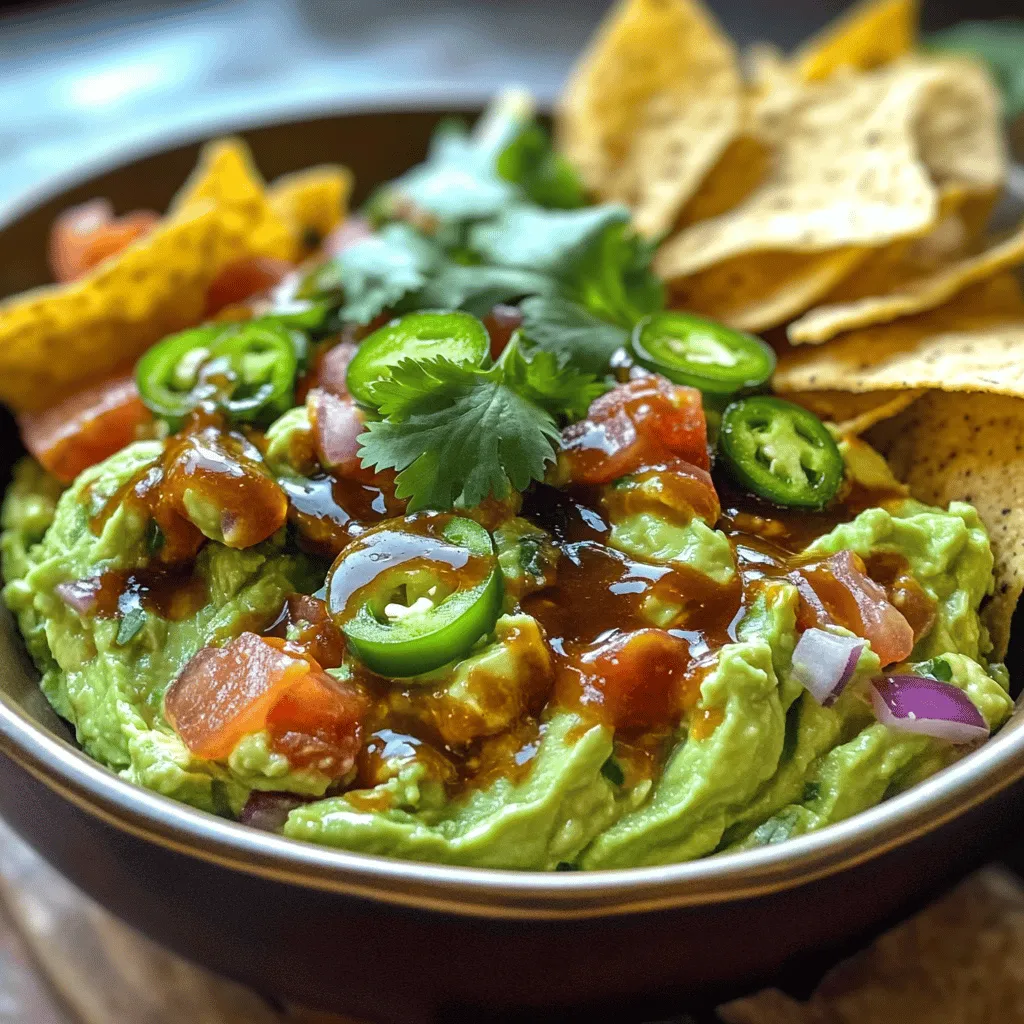 The base of guacamole is avocado. Use three ripe avocados for a creamy texture. The next step is to add flavor. Chopping one small red onion and two medium tomatoes adds crunch and sweetness. For heat, mix in one to two jalapeño peppers. Remove the seeds if you want less spice.