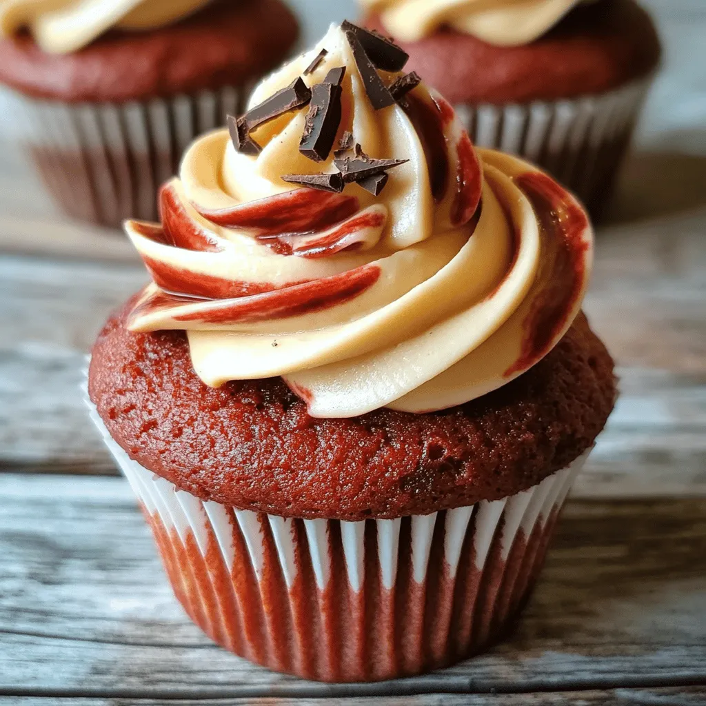 Red velvet marble cupcakes blend classic red velvet with a rich chocolate swirl. This mix creates a unique flavor and a striking look. The red velvet part is soft and moist, while the chocolate adds depth. This makes these cupcakes stand out from regular red velvet cupcakes.