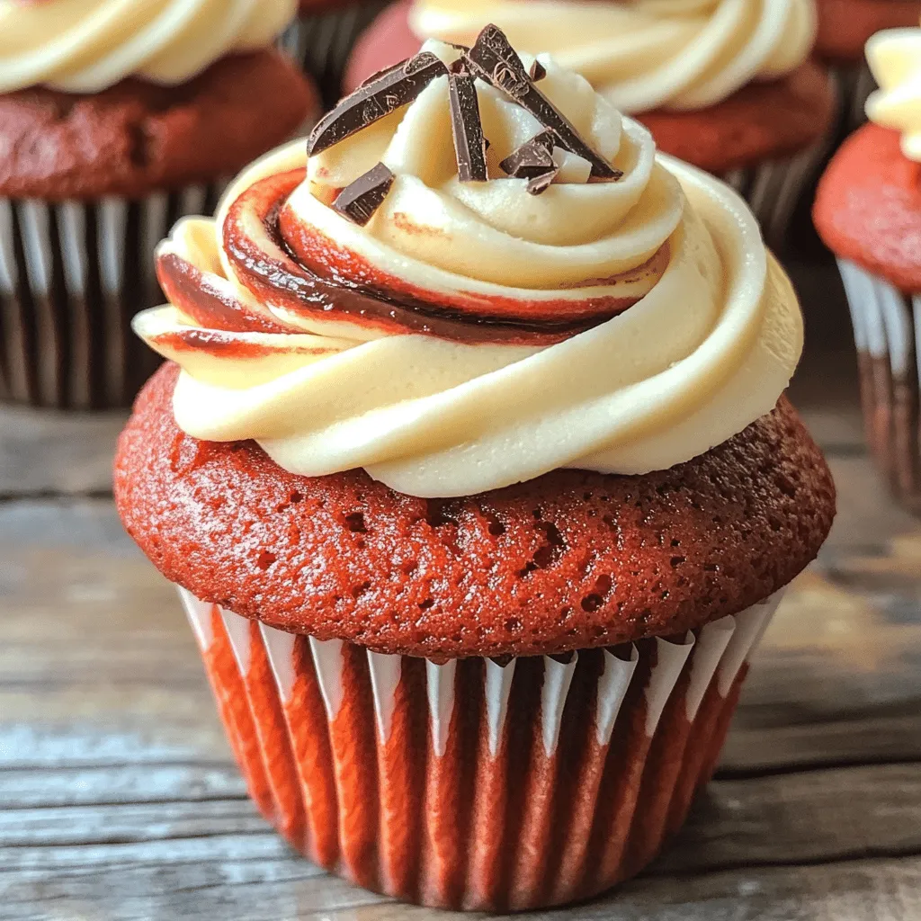 Red velvet marble cupcakes blend classic red velvet with a rich chocolate swirl. This mix creates a unique flavor and a striking look. The red velvet part is soft and moist, while the chocolate adds depth. This makes these cupcakes stand out from regular red velvet cupcakes.