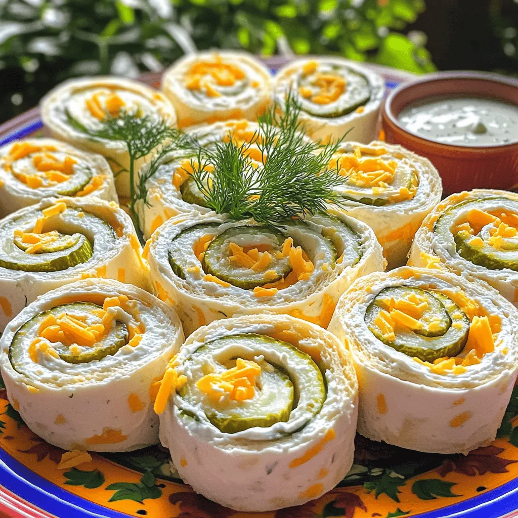 To make dill pickle pinwheels, you need several key ingredients. First, grab four large flour tortillas. They serve as the base for your pinwheels. Next, use eight ounces of softened cream cheese. This adds a creamy texture and rich flavor.