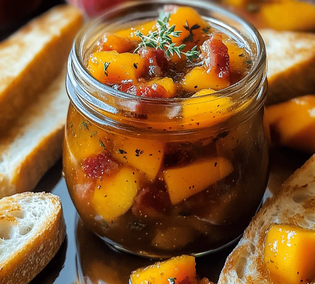 Peachy Sweet & Savory Bacon Jam is a delightful condiment that artfully merges the sweetness of ripe peaches with the savory richness of crispy bacon. This unique combination creates a jam that is not only versatile but also incredibly flavorful, making it a favorite among food enthusiasts. Whether spread on warm toasted bread, drizzled over grilled meats, or served alongside a cheese board, this bacon jam elevates any dish it accompanies. It showcases the perfect balance of sweet and savory, making it an exquisite addition to your culinary repertoire.