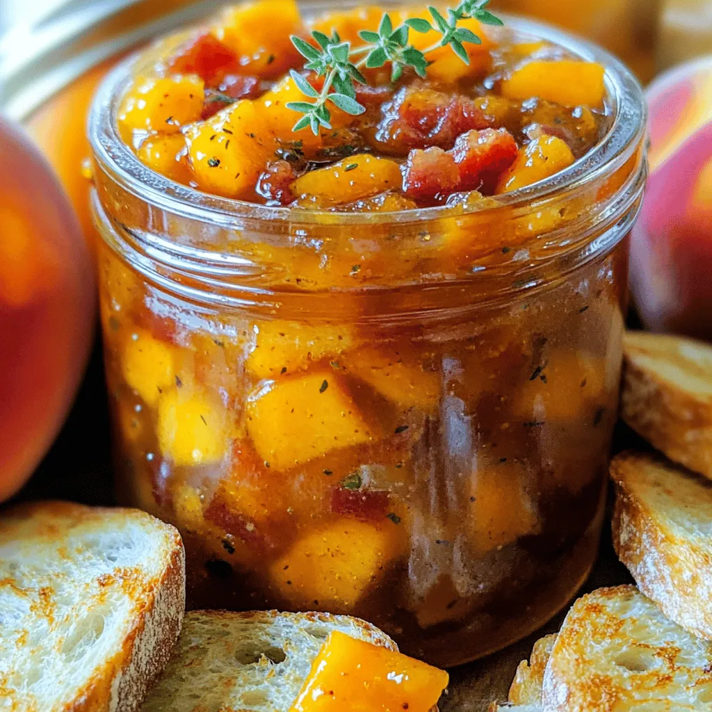 Peachy Sweet & Savory Bacon Jam is a delightful condiment that artfully merges the sweetness of ripe peaches with the savory richness of crispy bacon. This unique combination creates a jam that is not only versatile but also incredibly flavorful, making it a favorite among food enthusiasts. Whether spread on warm toasted bread, drizzled over grilled meats, or served alongside a cheese board, this bacon jam elevates any dish it accompanies. It showcases the perfect balance of sweet and savory, making it an exquisite addition to your culinary repertoire.