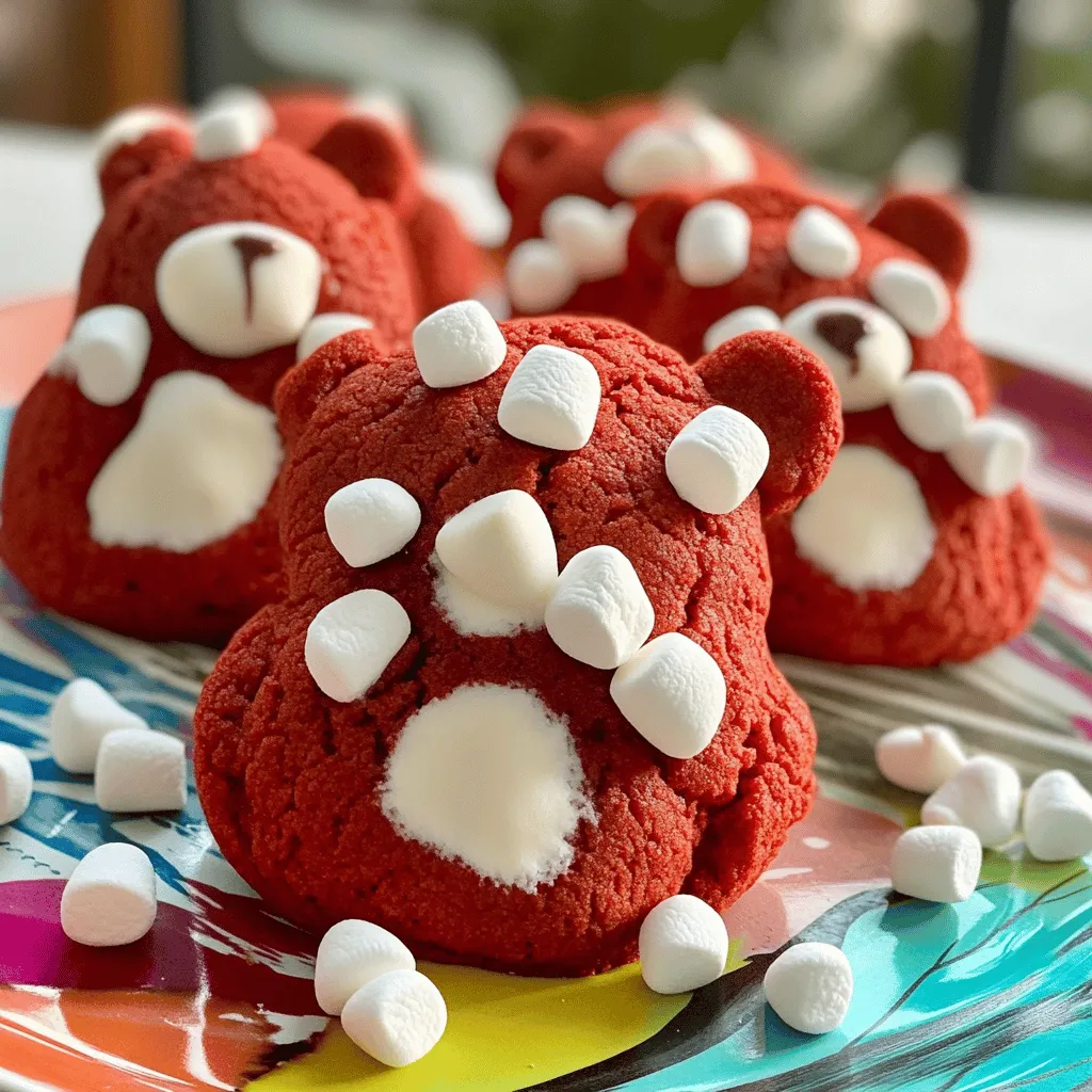 To make red velvet bear cookies, you need key ingredients. First, you'll need 2 ½ cups of all-purpose flour. This gives the cookies structure. Next, use 1 teaspoon each of baking soda and baking powder. These help the cookies rise. Add ½ teaspoon of salt for flavor.