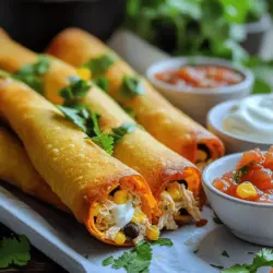 To create crispy chicken taquitos, you need a few key ingredients. The filling is the heart of this dish. You will need 2 cups of cooked chicken, shredded. This gives the taquitos their main protein. Next, 1 cup of cream cheese adds a rich, creamy texture. 1 cup of shredded cheddar cheese brings flavor and helps the filling stick together.