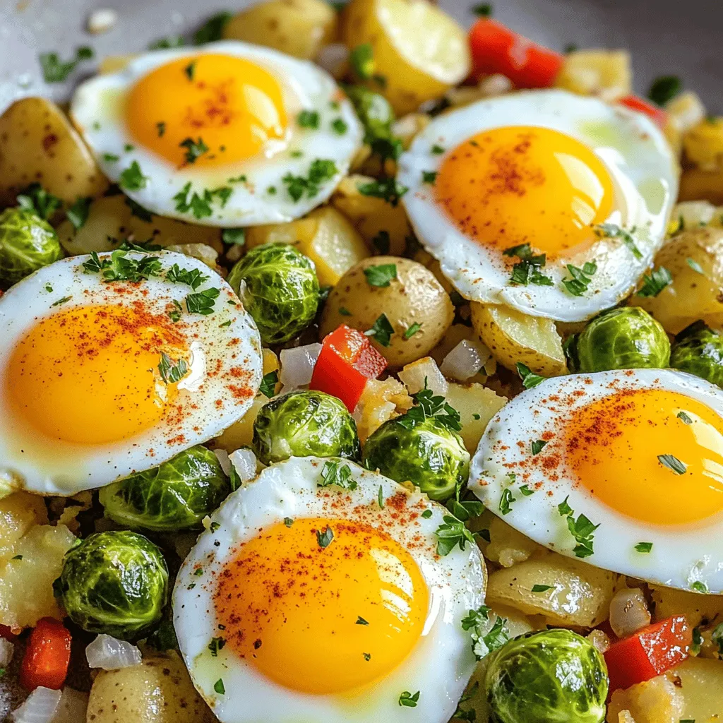 To create a tasty Brussels sprouts breakfast hash, you need a few key ingredients. First, you should have 2 cups of Brussels sprouts, halved. Their nutty flavor shines when cooked. Next, add 1 medium potato, diced. Potatoes give a hearty base and help fill you up.