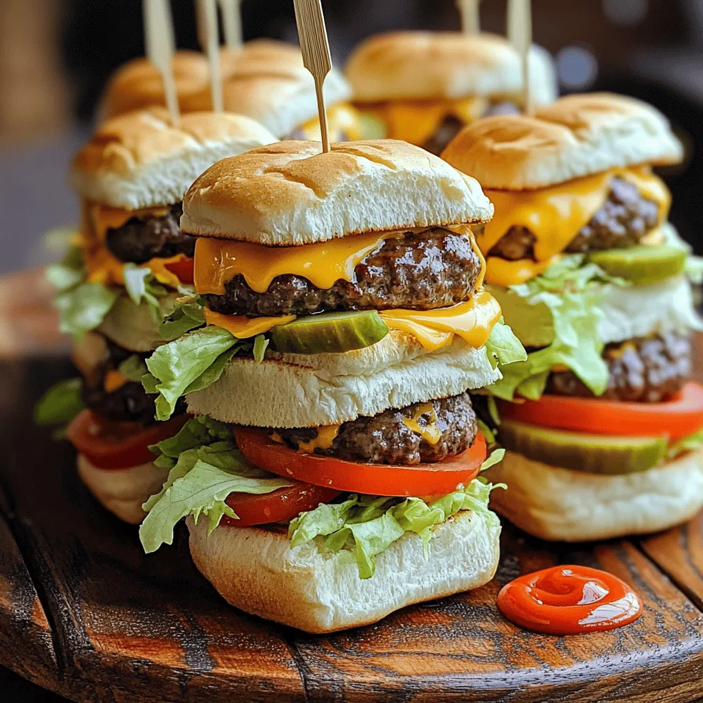 To make tasty cheeseburger sliders, you need simple ingredients. Start with 1 pound of ground beef. This is the base for our sliders. Add 1 teaspoon of garlic powder and 1 teaspoon of onion powder for flavor. A tablespoon of Worcestershire sauce brings a nice depth. Don't forget salt and pepper to taste.