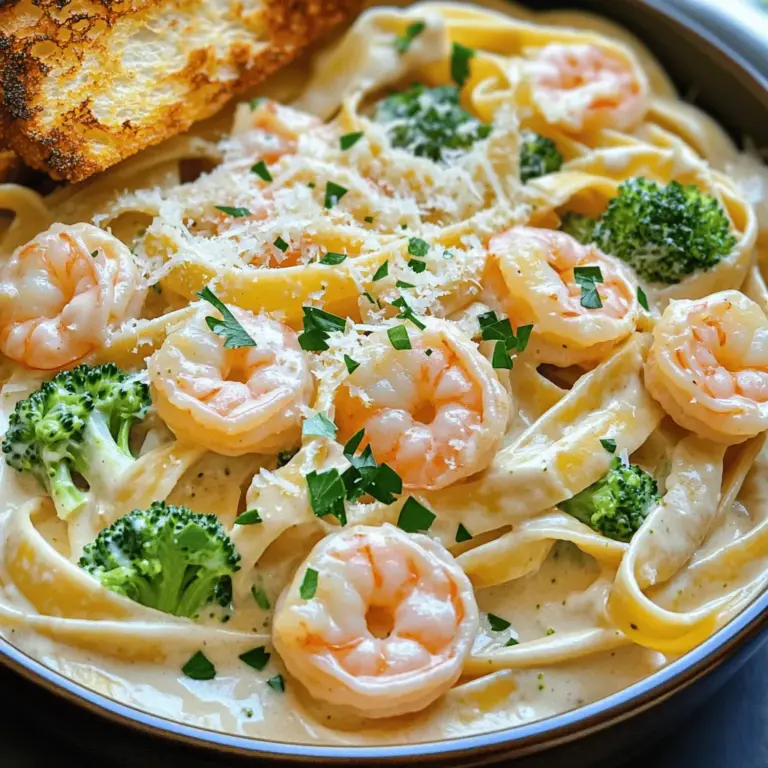 To make a tasty shrimp alfredo recipe, you need a few key ingredients. Start with 8 oz of fettuccine pasta. This pasta works best for holding the creamy sauce. You will also need 1 lb of shrimp, peeled and deveined. Fresh shrimp adds great flavor.