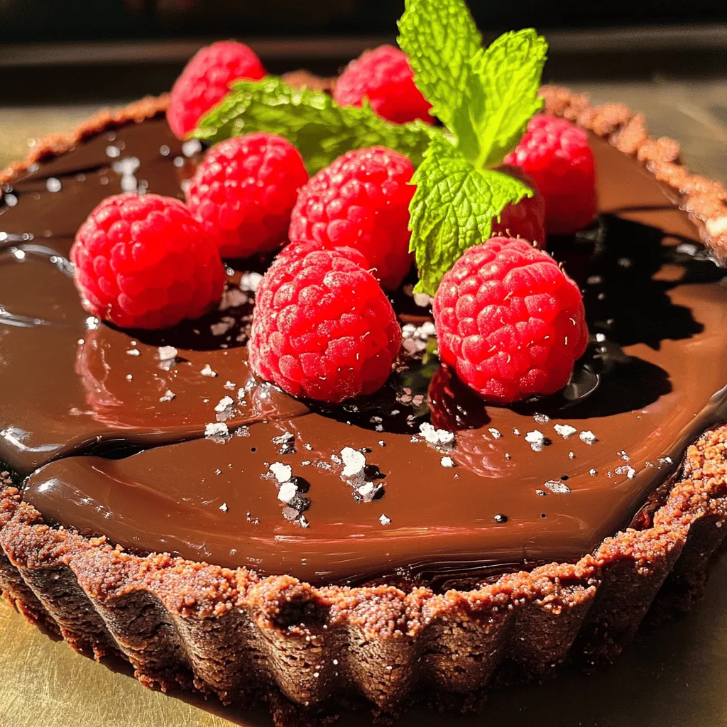 For a chocolate raspberry tart, you need key ingredients for both the crust and the filling. The crust requires all-purpose flour, cocoa powder, unsalted butter, powdered sugar, an egg yolk, and cold water. These elements create a rich and flaky base. The filling features dark chocolate, heavy cream, granulated sugar, vanilla extract, fresh raspberries, and a pinch of sea salt. This blend makes a smooth and creamy ganache that pairs wonderfully with raspberries.