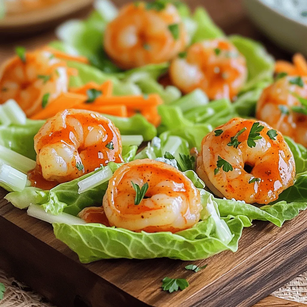 To make delicious buffalo shrimp lettuce wraps, you need some key buffalo shrimp ingredients. First, start with one pound of large shrimp. They should be peeled and deveined for the best taste. Next, gather half a cup of all-purpose flour and a quarter cup of cornstarch. These will coat the shrimp and make them crispy.