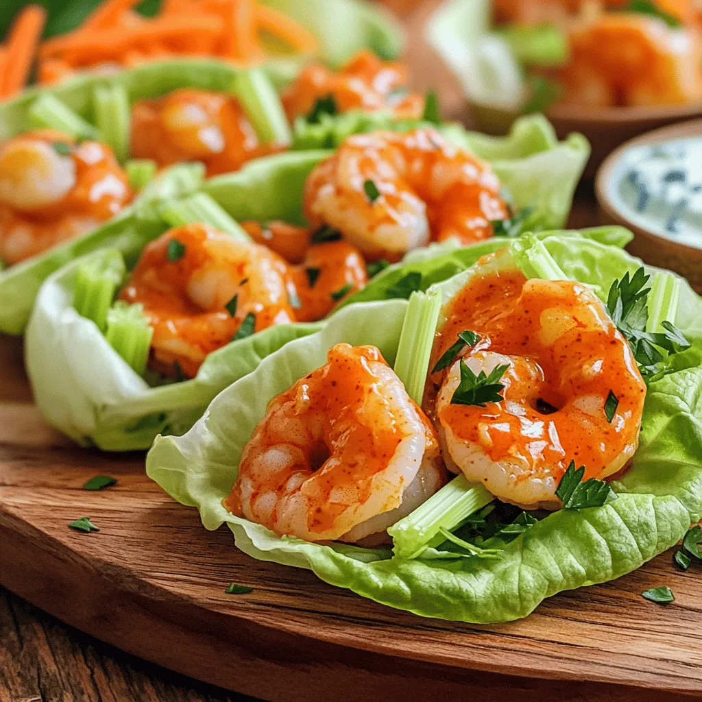 To make delicious buffalo shrimp lettuce wraps, you need some key buffalo shrimp ingredients. First, start with one pound of large shrimp. They should be peeled and deveined for the best taste. Next, gather half a cup of all-purpose flour and a quarter cup of cornstarch. These will coat the shrimp and make them crispy.