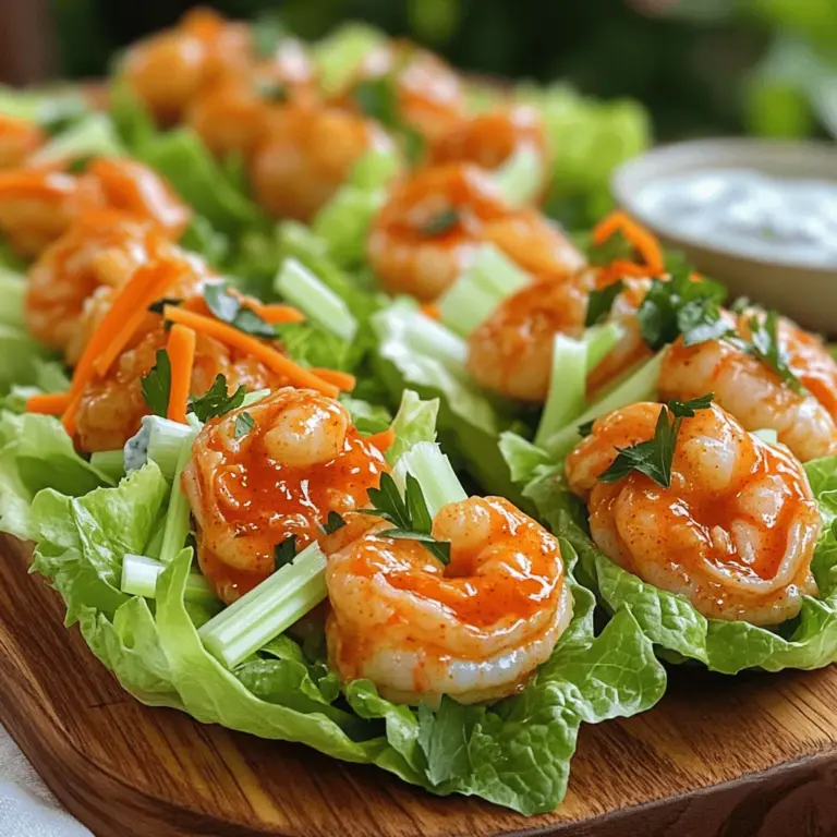 To make delicious buffalo shrimp lettuce wraps, you need some key buffalo shrimp ingredients. First, start with one pound of large shrimp. They should be peeled and deveined for the best taste. Next, gather half a cup of all-purpose flour and a quarter cup of cornstarch. These will coat the shrimp and make them crispy.