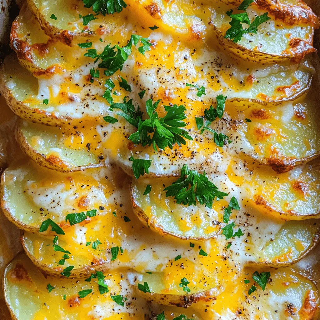 To make a great potatoes au gratin recipe, you need a few key ingredients. First, choose the right potatoes. Yukon Gold potatoes work best. They are creamy and hold their shape when cooked. You can also use Russet potatoes, but they may become a bit grainy.