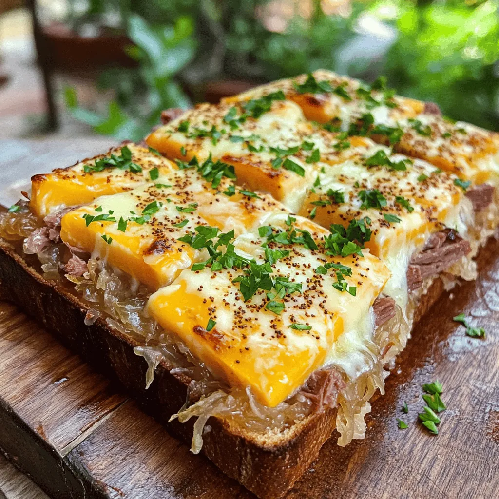 The right ingredients make all the difference in a Reuben Bake. You need eight slices of rye bread for a sturdy base. This bread gives a nice flavor. Use one cup of sauerkraut, drained well, for that tangy taste. A pound of sliced corned beef is key. This meat adds richness and heartiness. Swiss cheese, shredded, brings a creamy texture. You will need one cup of Swiss cheese for great melting.