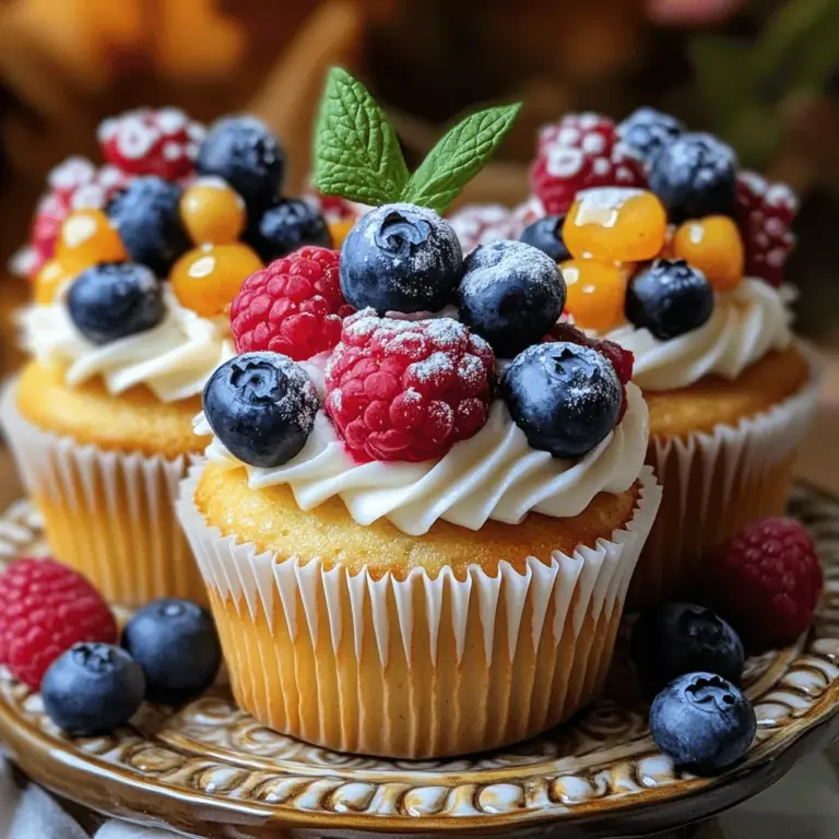 To make vanilla cupcakes with berries, follow these steps carefully. First, gather your ingredients. You need flour, sugar, butter, eggs, vanilla, baking powder, baking soda, salt, milk, and mixed berries.