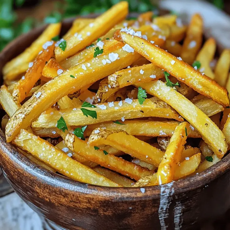 For the best homemade french fries, you need a few key ingredients. Start with 3 large russet potatoes. These potatoes have high starch, which makes for crispy french fries.