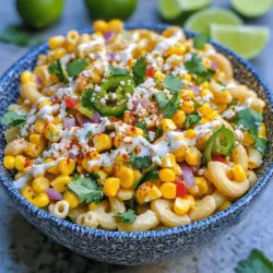 The Mexican street corn pasta salad recipe shines thanks to its vibrant ingredients. First, you need pasta. I suggest 8 oz of elbow macaroni, but any pasta works well. The pasta acts as a base, soaking up all the flavors.