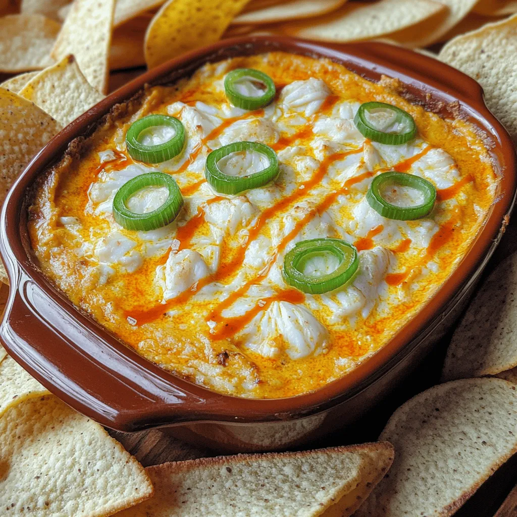 The key ingredients for buffalo crab dip create a rich and bold flavor. The star of the dish is cooked crab meat. I recommend using lump crab for the best texture and taste. It adds a sweet and tender bite that makes this dip special.