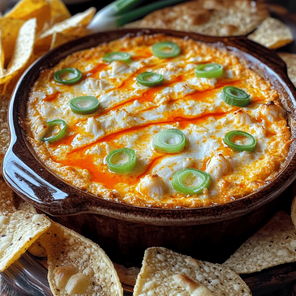 The key ingredients for buffalo crab dip create a rich and bold flavor. The star of the dish is cooked crab meat. I recommend using lump crab for the best texture and taste. It adds a sweet and tender bite that makes this dip special.