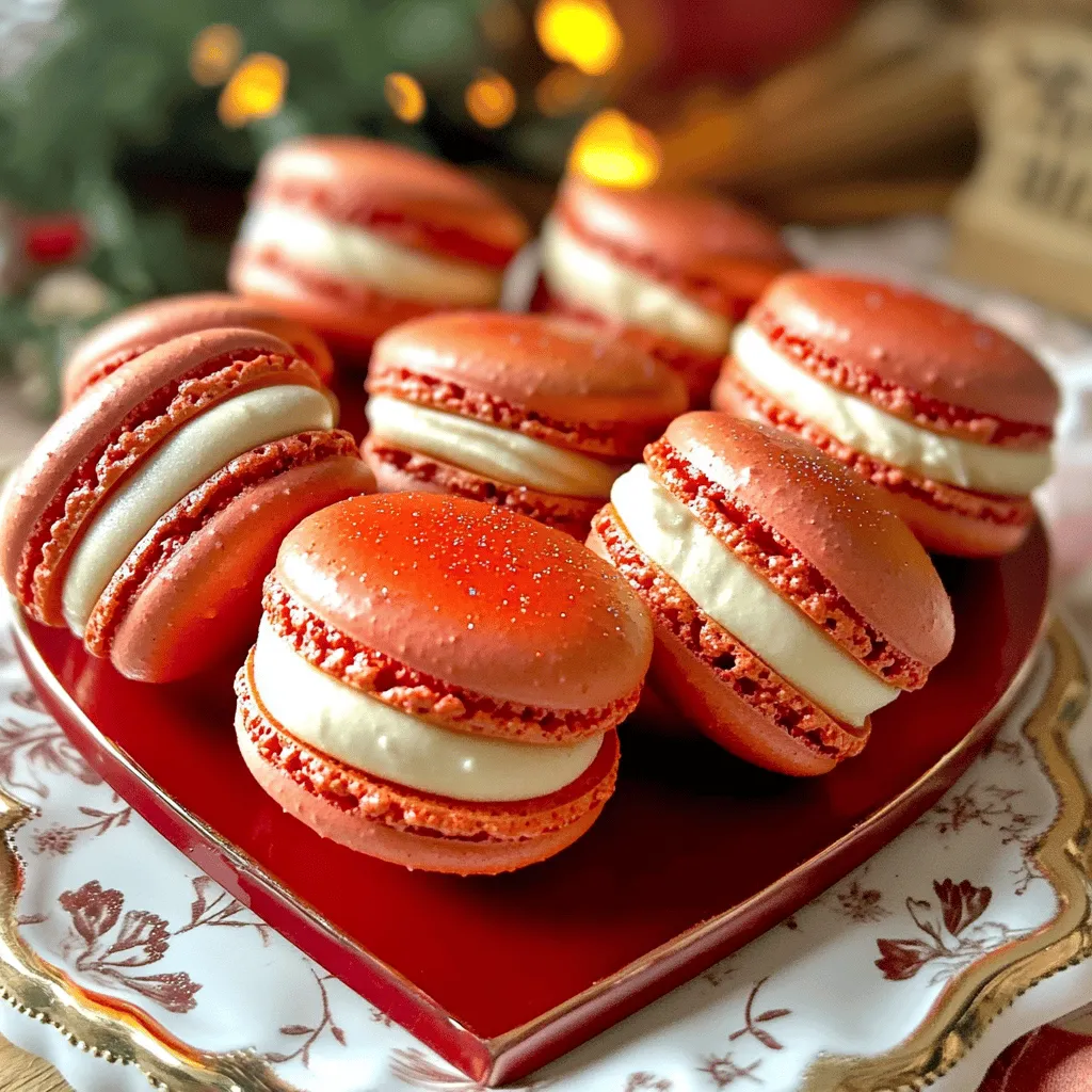 To make these delightful treats, you need a few key ingredients. Gather 1 cup of almond flour and 1.5 cups of powdered sugar. You also need 2 large egg whites at room temperature, along with 1/4 teaspoon of cream of tartar. For sweetness, add 1/3 cup of granulated sugar. Don't forget red food coloring for that festive look! For the filling, use 1/2 cup of unsalted butter, 1 cup of powdered sugar, 1/4 cup of strained raspberry puree, 1 teaspoon of vanilla extract, and a pinch of salt.