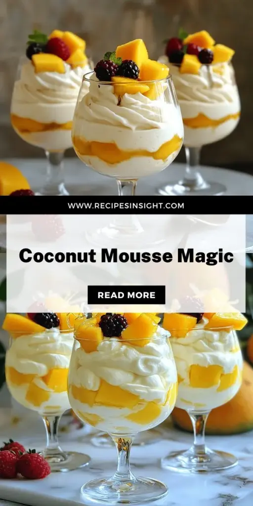 Indulge in the creamy goodness of coconut mousse, a delightful dessert perfect for any occasion! This simple recipe combines rich coconut flavors with a light and airy texture that will have everyone coming back for more. Discover essential ingredients, tips for the perfect texture, and creative serving suggestions to impress your guests. Click through now to explore how to create your irresistible coconut mousse!