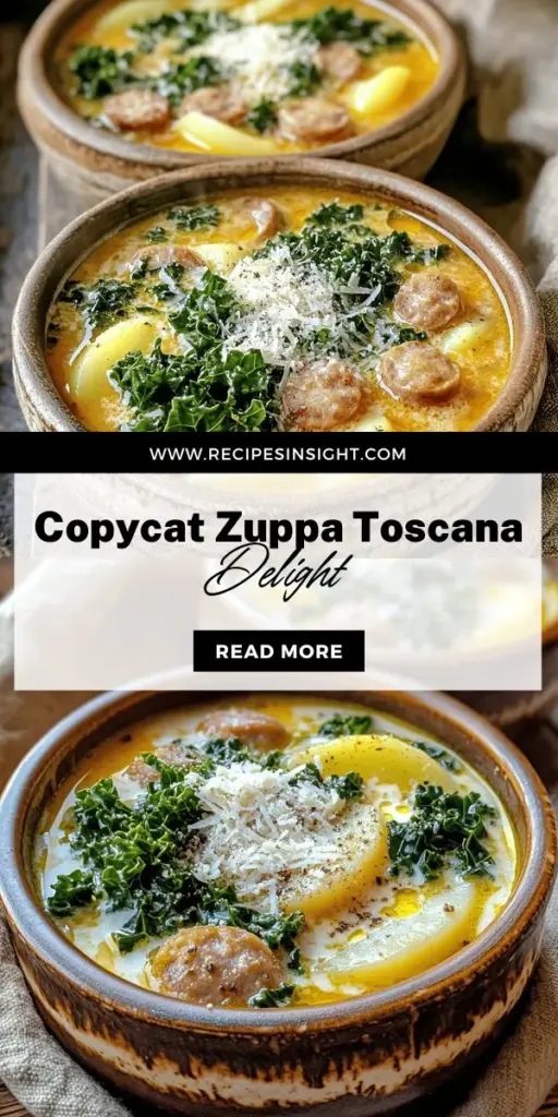 Craving the rich, creamy goodness of Zuppa Toscana soup from Olive Garden? Discover this savory copycat recipe that’s easy to whip up at home! Packed with spicy Italian sausage, fresh kale, and hearty potatoes, this soup is perfect for cozy nights. Learn how to customize it for your taste or dietary needs, and impress your guests with a delicious bowl. Click to explore the full recipe today and start your cooking adventure!