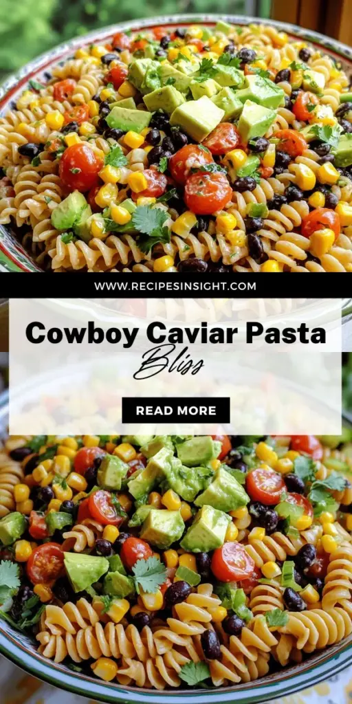 Discover the vibrant flavors of Cowboy Caviar Pasta Salad, a fresh twist on the classic summer dish! This colorful salad combines hearty rotini pasta with black beans, corn, bell peppers, and creamy avocado, all tossed in a zesty vinaigrette. Perfect for potlucks, picnics, or a healthy meal prep option, this recipe is not only delicious but also packed with nutrients. Click through to explore the full recipe and impress your guests with this guilt-free indulgence!