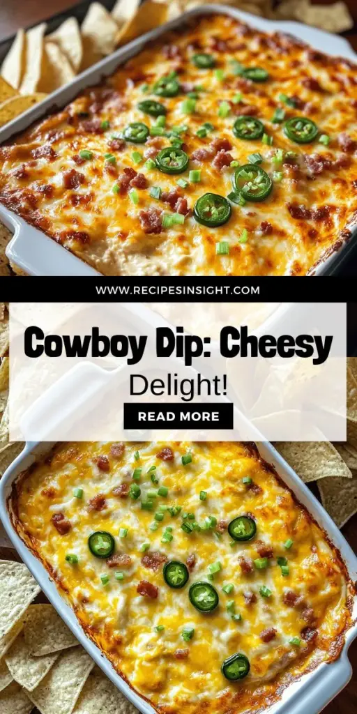 Discover the ultimate crowd-pleaser with Cheesy Baked Cowboy Dip! This indulgent recipe features a creamy blend of cheeses, smoky bacon, and zesty jalapeños, making it perfect for any gathering. Easy to prepare and deliciously satisfying, it's an ideal choice for game nights or casual get-togethers. Click through to explore the full recipe and learn how to whip up this cheesy delight that will have everyone coming back for more!