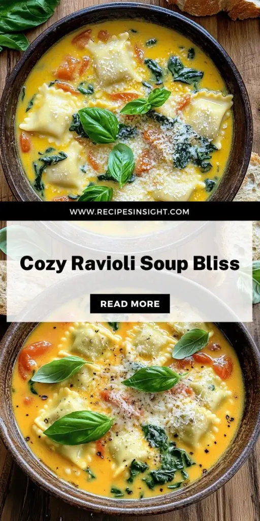 Warm up your winter nights with our Cozy Cheesy Ravioli Soup! This comforting recipe features creamy cheese-filled ravioli in a savory broth with fresh vegetables and herbs, creating a deliciously satisfying meal. Perfect for chilly evenings or gatherings with loved ones, this soup is not just tasty but also packed with nutrients. Click through to discover the full recipe and make this heartwarming dish tonight!