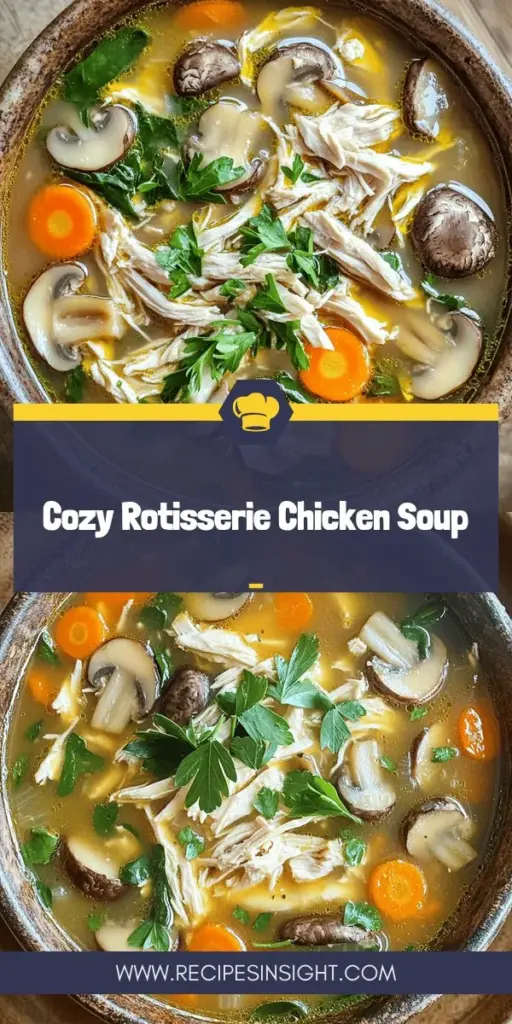 Warm up with a delightful bowl of Rotisserie Chicken Mushroom Soup, the ultimate cozy comfort meal! This easy recipe features tender rotisserie chicken, savory mushrooms, and fresh veggies combined in a rich broth that bursts with flavor. Perfect for weeknight dinners or chilly nights, it's quick to prepare and satisfying to enjoy. Click through to explore the full recipe and discover tips for customizing this hearty soup to your taste!