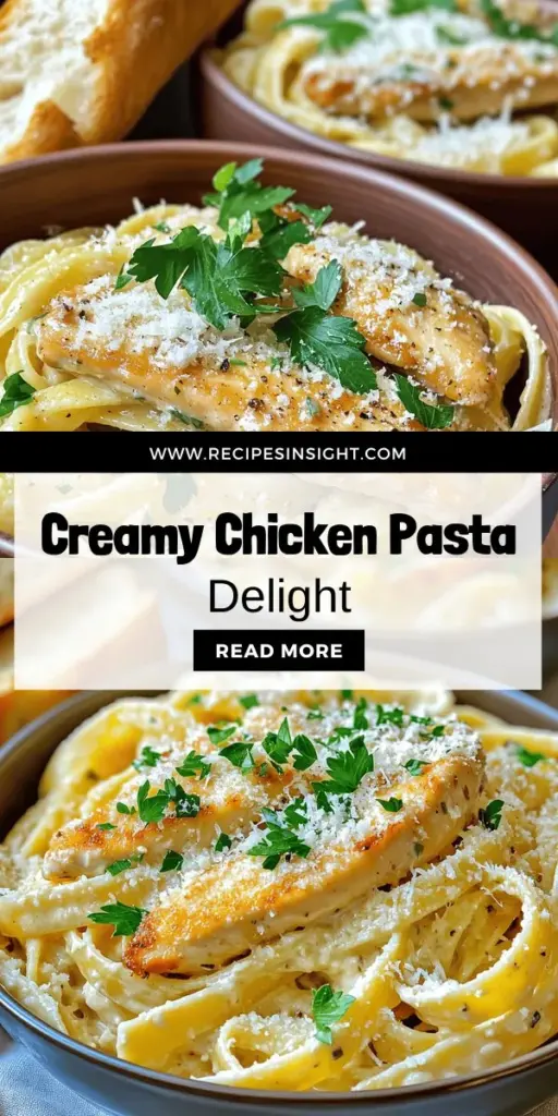 Satisfy your cravings with this easy and flavorful creamy chicken pasta recipe! Perfect for busy nights, this dish features tender chicken, rich sauce, and delicious pasta. Discover tips on customizing flavors, adding veggies, and even making it healthier. Impress your family with a meal everyone will love. Ready to create a culinary masterpiece? Click through for the full recipe and dive into this creamy delight!