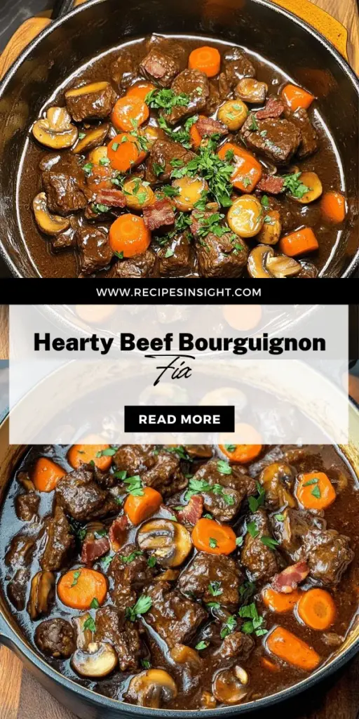 Discover the ultimate comfort food with this savory Beef Bourguignon recipe! This classic French dish combines tender beef, smoky bacon, and fresh vegetables simmered to perfection. Whether you're a novice or an expert, you'll find essential tips and variations to make this dish your own. Dive into the rich flavors and learn how to elevate your cooking game. Click through to explore the full recipe and start creating a warm, satisfying meal today!