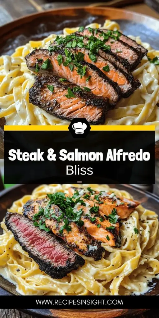 Elevate your dinner with this Blackened Steak and Salmon Alfredo recipe that masterfully combines smoky ribeye and flaky salmon with a creamy Alfredo sauce over fettuccine. Ideal for romantic meals or family gatherings, this dish is both impressive and delicious. Follow our step-by-step guide to create a flavor explosion in your kitchen. Click through to discover how to prepare this mouthwatering meal that’s sure to wow your guests!