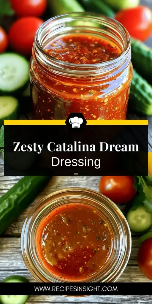 Elevate your dishes with Zesty Catalina Dream Dressing, a must-try recipe that brings a vibrant twist to salads, marinades, and dips. Combining tangy ketchup, apple cider vinegar, and essential spices, this dressing is perfect for enhancing your favorite meals. Click through for a step-by-step guide to whip up this flavorful dressing at home and discover how it can transform everyday dishes into culinary delights. Don’t miss out on this zesty addition to your kitchen!