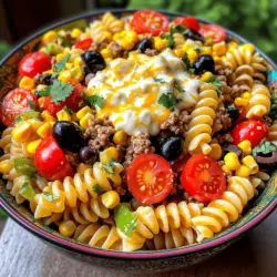 If you’re looking for a fun, hearty dish that combines the best of both worlds, then the Taco Pasta Salad is just what you need. This delightful fusion dish takes the beloved flavors of traditional tacos and marries them with the comforting texture of a classic pasta salad. It’s an easy-to-make recipe that’s perfect for a wide range of occasions, whether it be a lively potluck, a casual family gathering, or a quick weeknight dinner that both kids and adults will love.