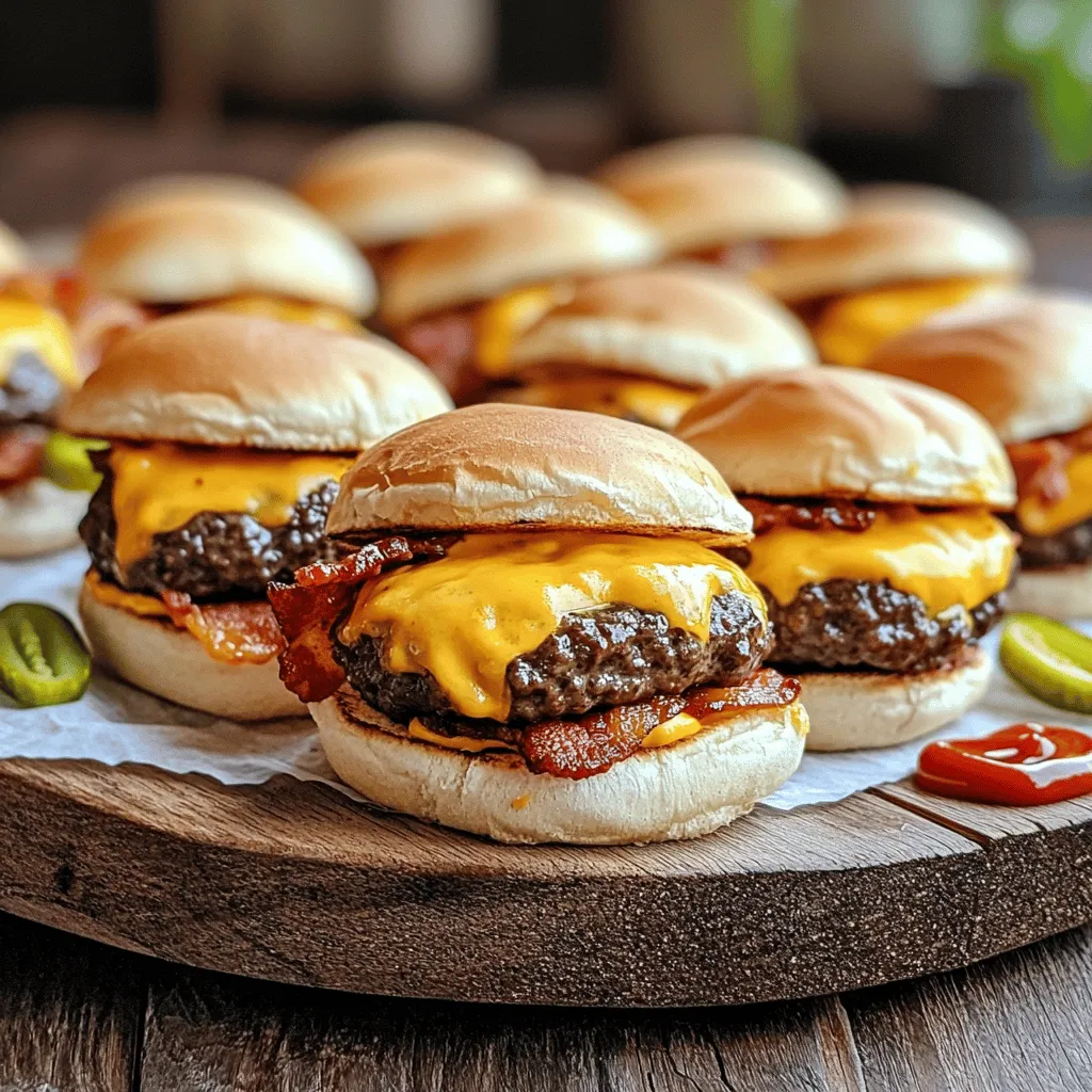 Mini beef bacon cheeseburger bites are small, tasty burgers. They combine juicy beef, crispy bacon, and melted cheese. Each bite packs a lot of flavor. You can serve them as appetizers or snacks.