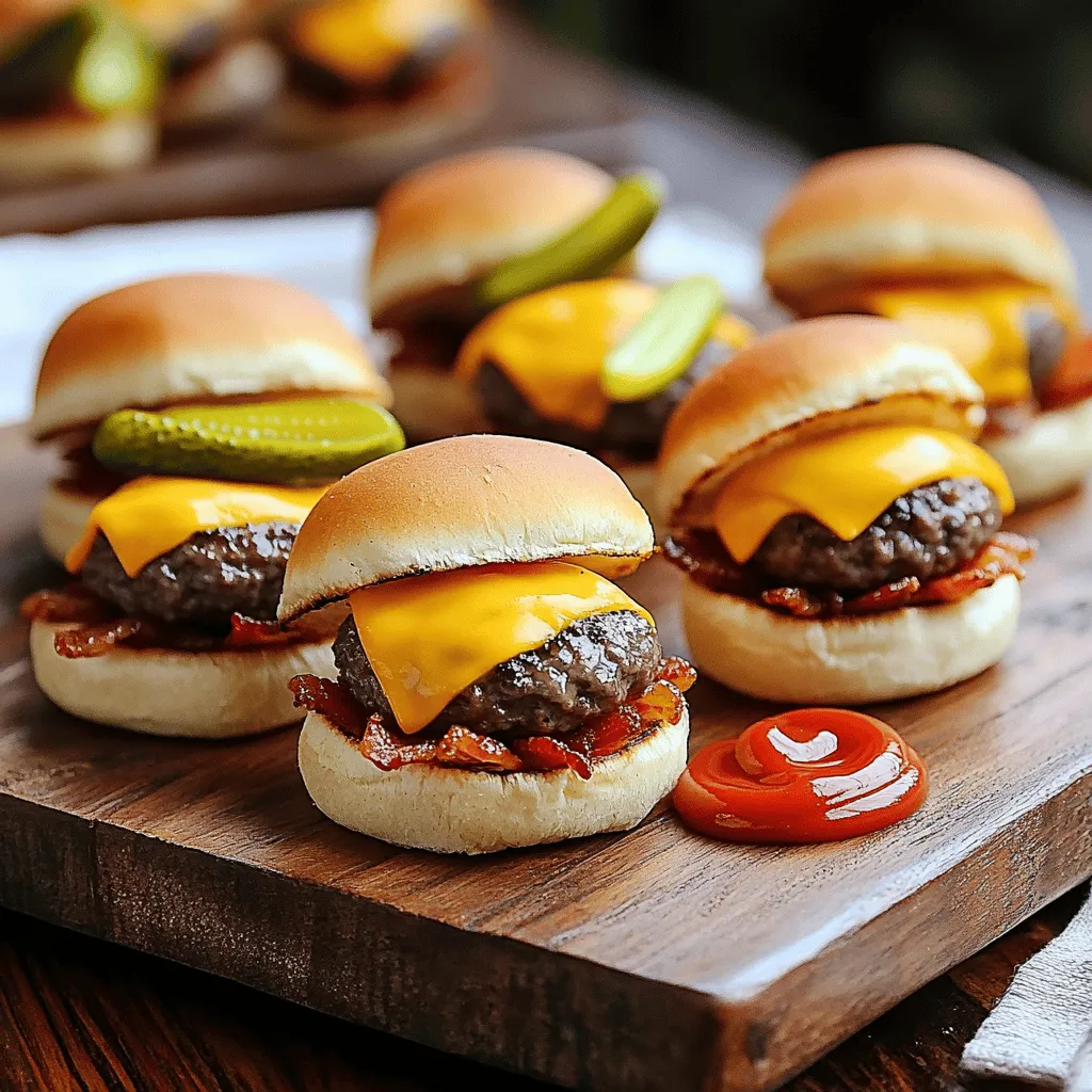 Mini beef bacon cheeseburger bites are small, tasty burgers. They combine juicy beef, crispy bacon, and melted cheese. Each bite packs a lot of flavor. You can serve them as appetizers or snacks.