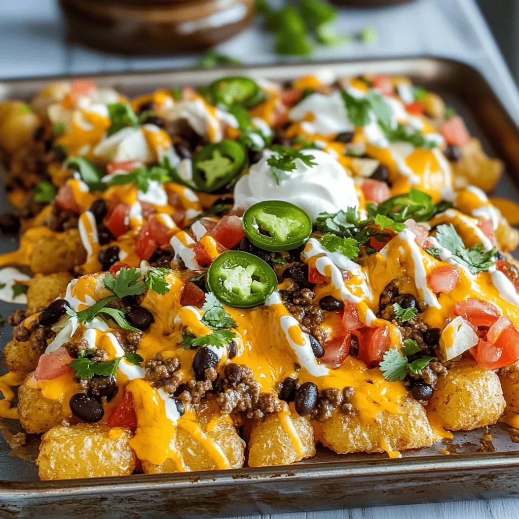 Loaded tater tot nachos, or totchos, are a fun twist on classic nachos. Instead of tortilla chips, we use crispy tater tots. This change makes them extra crunchy and hearty. The warm, fluffy potato base holds toppings well, giving every bite a delightful texture.