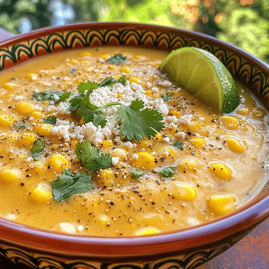 To make esquites soup, you need fresh corn. Use four ears of corn for a rich flavor. The corn adds a sweet and creamy base.