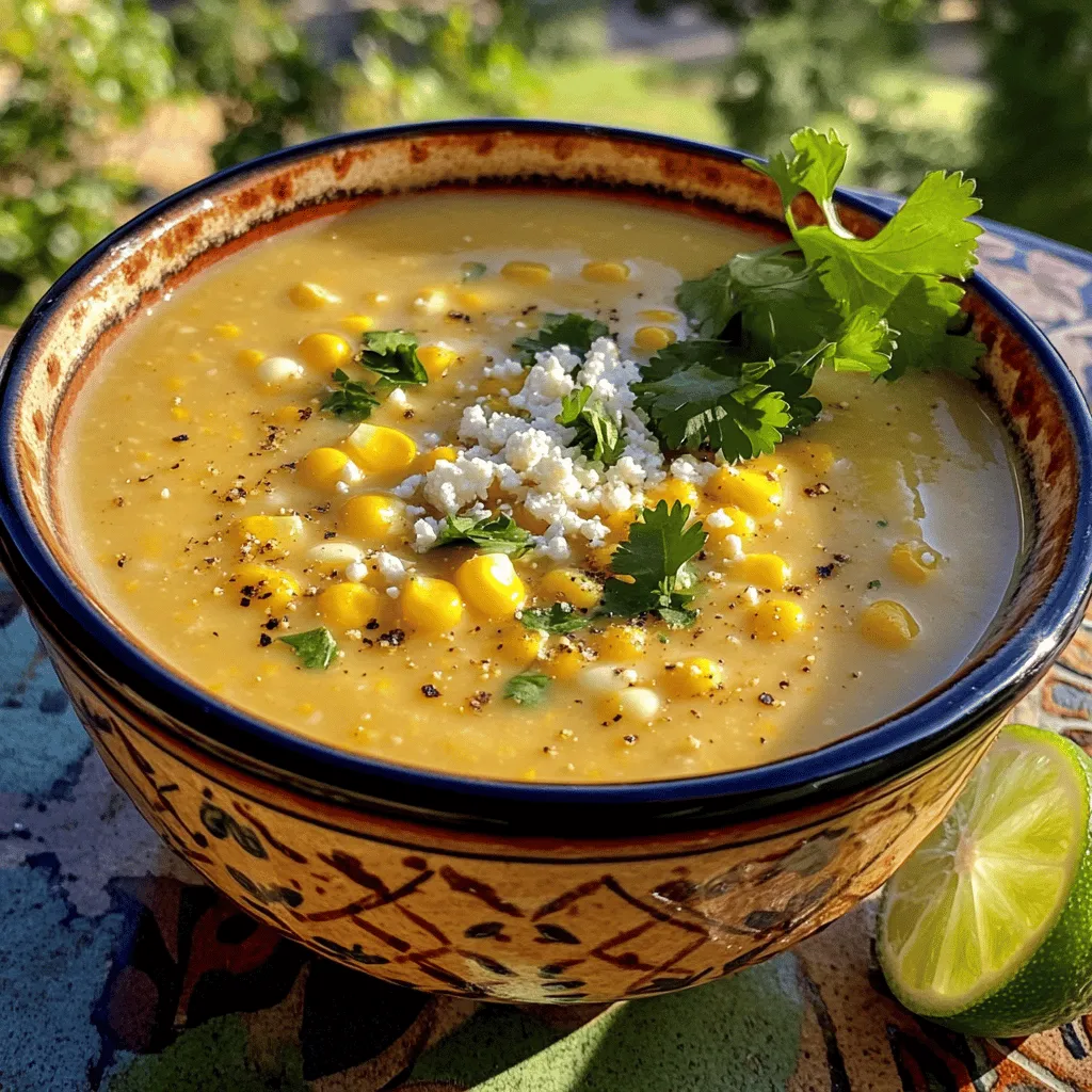 To make esquites soup, you need fresh corn. Use four ears of corn for a rich flavor. The corn adds a sweet and creamy base.