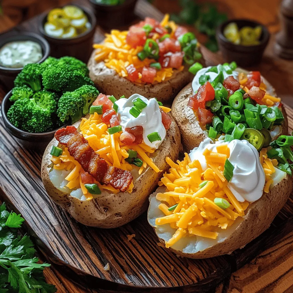 Setting up a cozy baked potato bar is fun and easy. First, gather your ingredients. The essential ingredients for a baked potato bar include large russet potatoes, olive oil, salt, pepper, and a mix of toppings. You can use sour cream, cheddar cheese, crumbled bacon, green onions, steamed broccoli, diced tomatoes, pickled jalapeños, and ranch dressing.