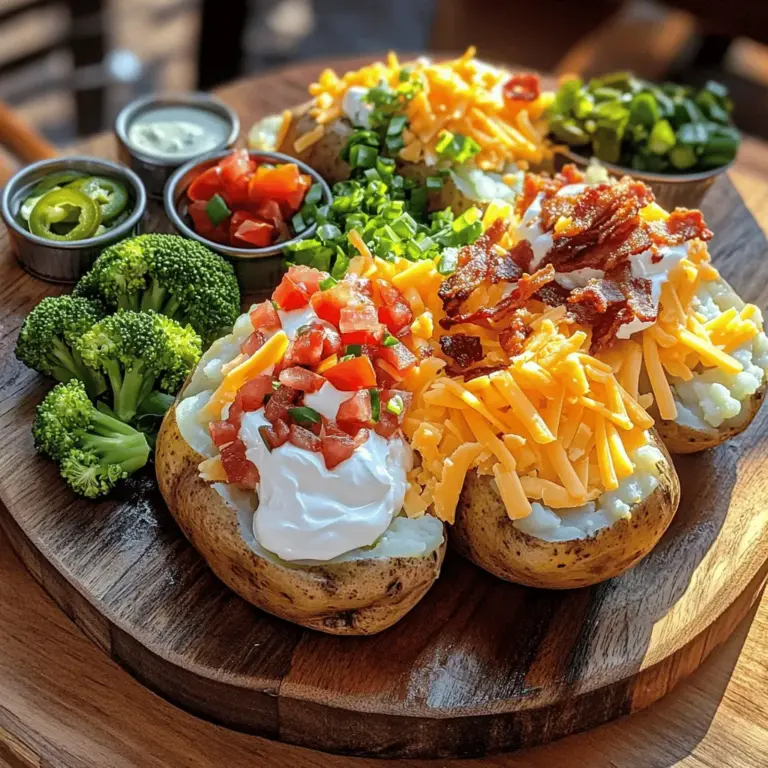 Setting up a cozy baked potato bar is fun and easy. First, gather your ingredients. The essential ingredients for a baked potato bar include large russet potatoes, olive oil, salt, pepper, and a mix of toppings. You can use sour cream, cheddar cheese, crumbled bacon, green onions, steamed broccoli, diced tomatoes, pickled jalapeños, and ranch dressing.