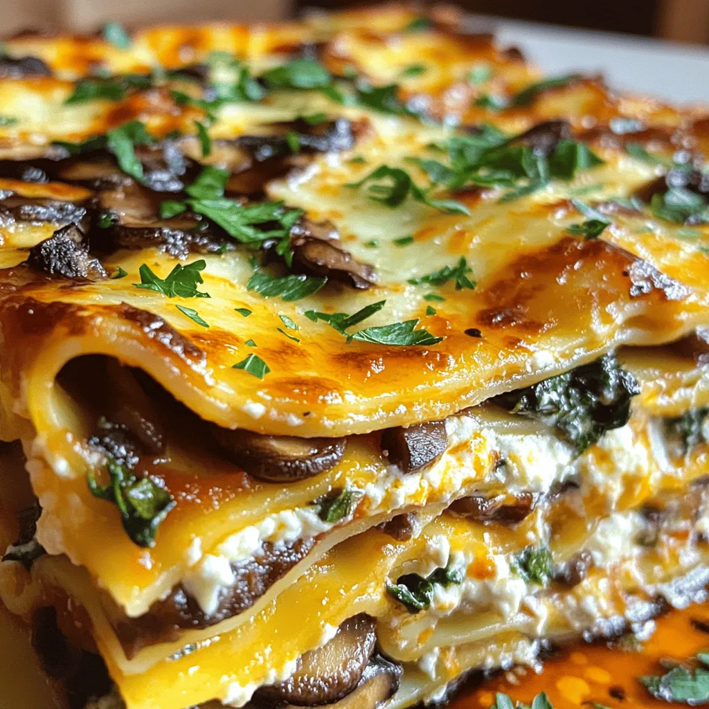 To make a great mushroom lasagna, you need key ingredients. The main ones are lasagna noodles, mushrooms, and ricotta cheese filling. Each part adds flavor and texture to the dish.