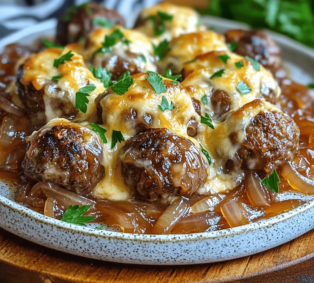 French Onion Meatballs are a delightful culinary creation that marries the rich, savory flavors of classic French onion soup with the comforting appeal of meatballs. This dish is not only delicious but also versatile, making it perfect for a variety of occasions—be it a cozy family dinner, a festive gathering, or even as an impressive appetizer for your next soirée. The unique flavor combination of caramelized onions, a blend of beef and pork, and the indulgent melting of Gruyère cheese creates a symphony of tastes that is sure to please any palate.