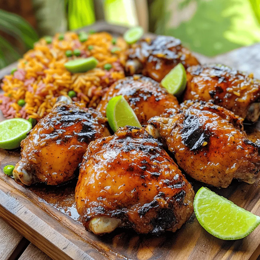 To make jerk chicken, you need a mix of bold flavors. The main jerk chicken ingredients are bone-in, skin-on chicken thighs. This cut stays juicy and tender when you cook it.