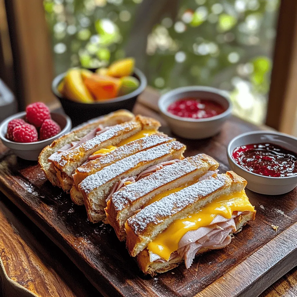 The Monte Cristo sandwich is a tasty mix of sweet and savory. It combines ham, turkey, and cheese, all hugged between two slices of bread. This sandwich then gets dipped in egg batter and fried until golden. It’s like a French toast sandwich, but with meats and cheese.