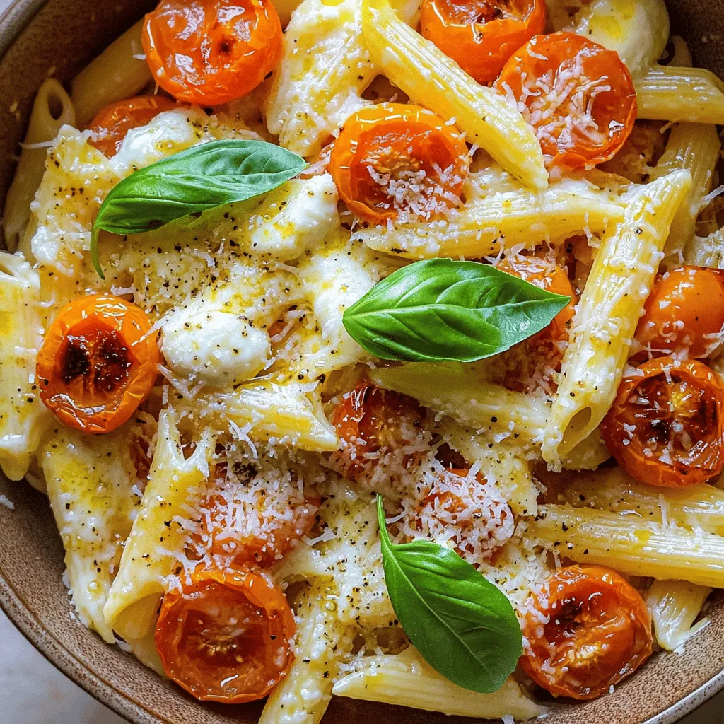 The cheese roasted tomato pasta recipe shines thanks to its simple yet bold ingredients. First, start with pasta. I love using penne or fusilli because they hold sauce well. You need about 300g of your chosen pasta.