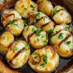 French Onion Roasted Potatoes is a delectable dish that beautifully melds the comforting flavors of classic French onion soup with the heartiness of roasted potatoes. This dish is an ideal comfort food, perfect for any occasion, whether it’s a cozy family dinner, a festive holiday gathering, or even a casual get-together with friends. The sweet, caramelized onions provide a rich depth of flavor that pairs perfectly with the earthy, savory notes of roasted potatoes, while melted cheese adds a luscious, creamy texture that elevates the dish to new culinary heights.